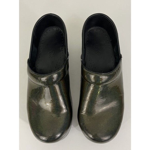 Dansko Shoes Womens 37 6.5-7 Nursing Clogs Prism Iridescent Green Patent Leather - Picture 2 of 10